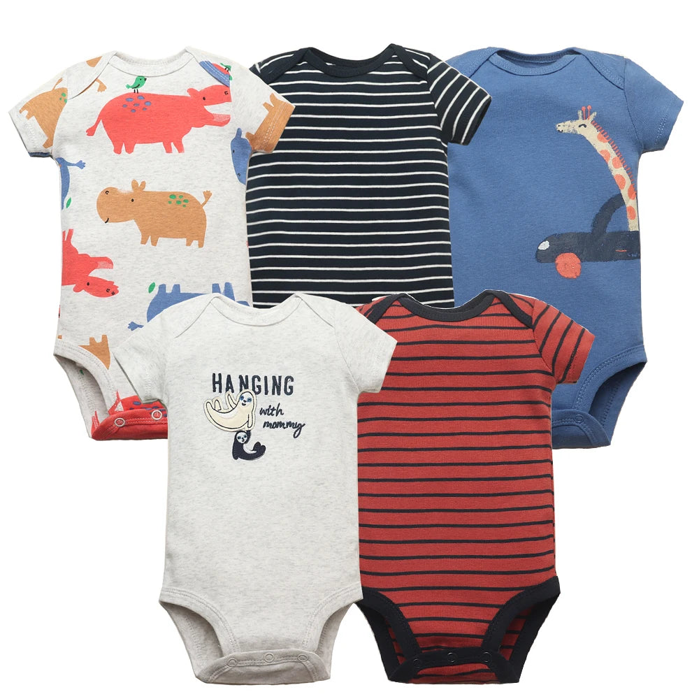 Lote de 5 monos para bebés y niñas, 100 % algodón, de manga corta, para recién nacidos de 6 a 24 meses.