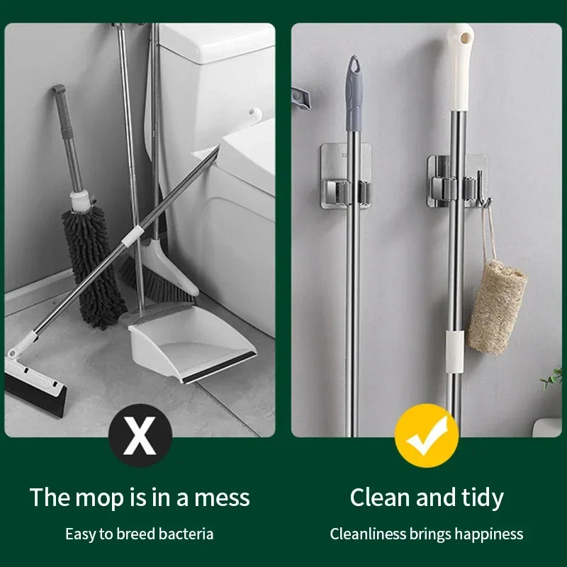 Ganchos multiusos adhesivos para colgar en la pared, estante para fregona, colgador de escoba, organización de cocina y baño, accesorios organizadores para el hogar