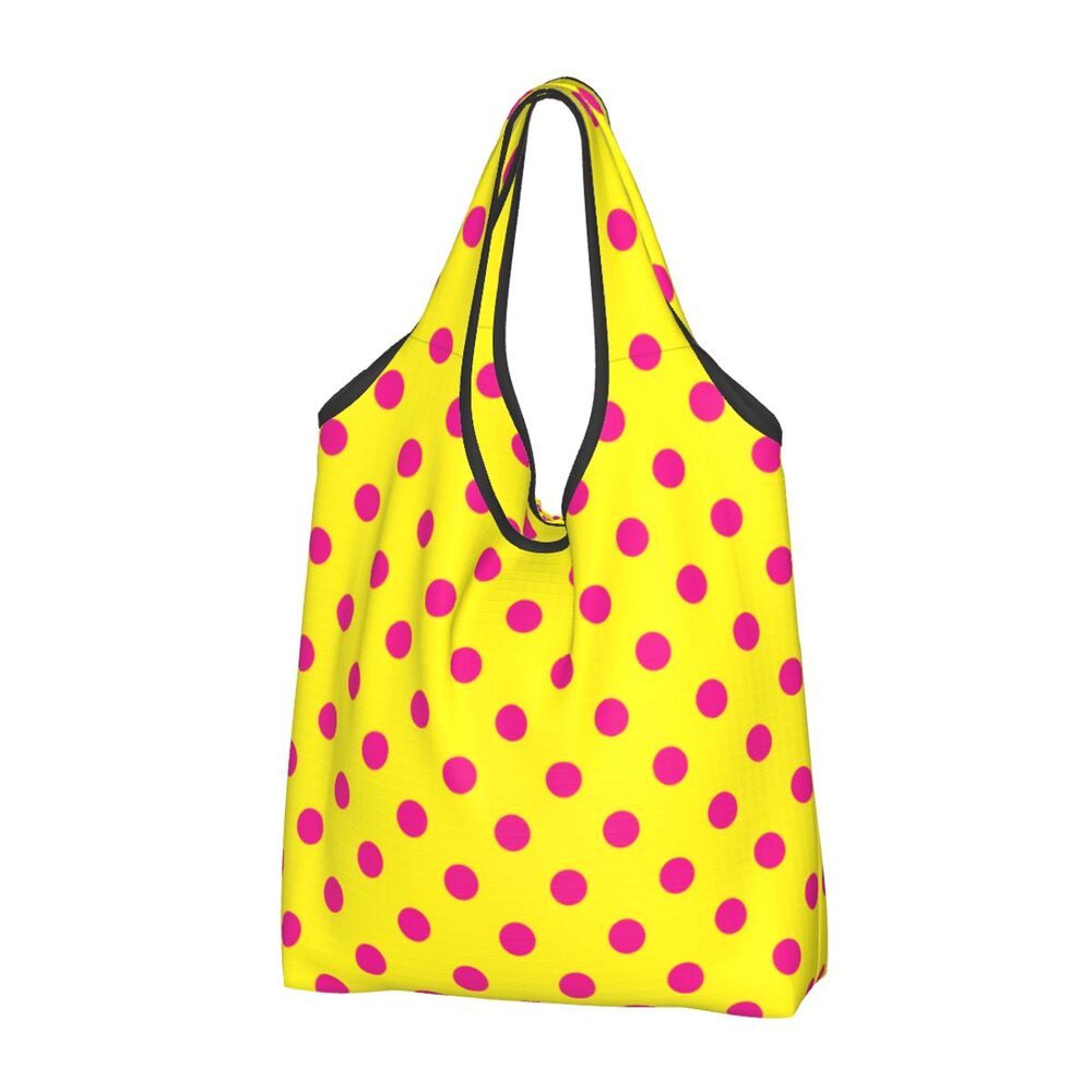 Custom Recycling Classic Black And White Polka Dot Shopping Bag Women Tote Bag Portable Grocery Shopper Bags
