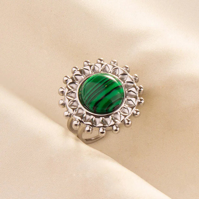 1pc Green Turquoise Ring Hippie Stainless Steel Silver Color Charm Opening Adjustable Ring Women Chunky Bohemian Party Jewelry