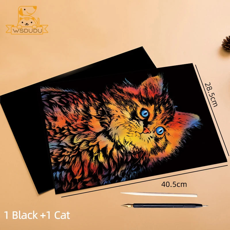 2 Sheets Scratch Paper Art Kit DIY Craft World Landmarks Animals City Scene Stylus Drawing Toy Adult Stress Relief Creative Gift
