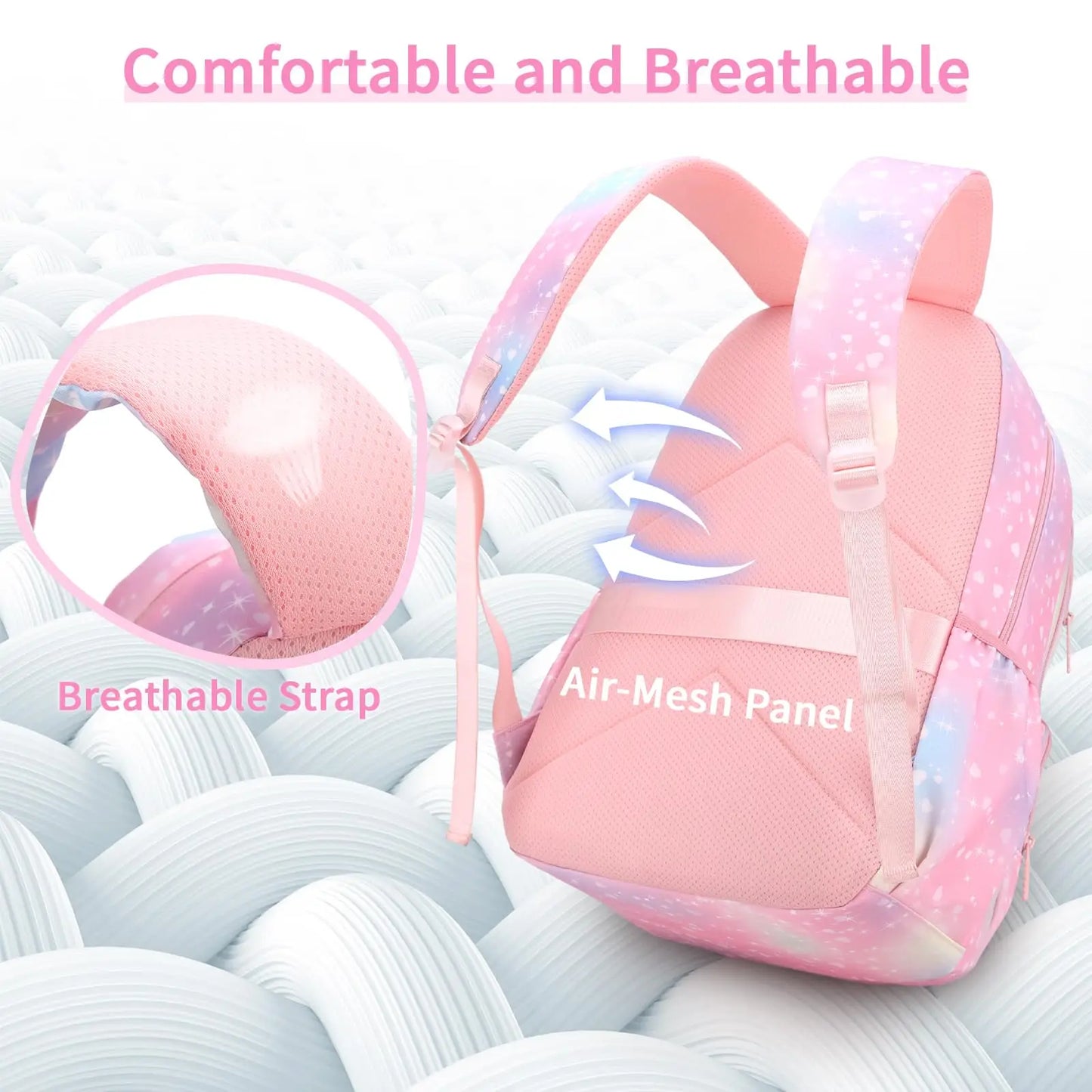 School Backpack Girls 3 Pieces with Lunch Bag Pencil Case 22 Litre Breathable School Bag Teenager Girls for 3-9 Grades Backpack