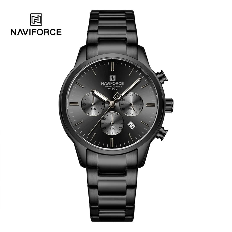 NAVIFORCE NF8076 Sports Watches for Men Stainless Steel Strap Quartz 3ATM Waterproof Shockproof New Fashionable Watch