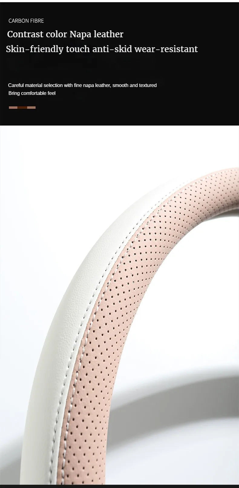 Perforated Nappa Leather Car Steering Wheel Cover Warm in Winter and Cool in Summer, Universal 15 Inch,  Anti-Slip, Odorless