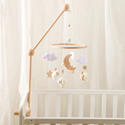 Crib Mobile Bed Bell Wooden Baby Rattles Soft Felt Cartoon Animal Bed Bell Newborn Music Box Hanging Toy Crib Bracket Baby Gifts