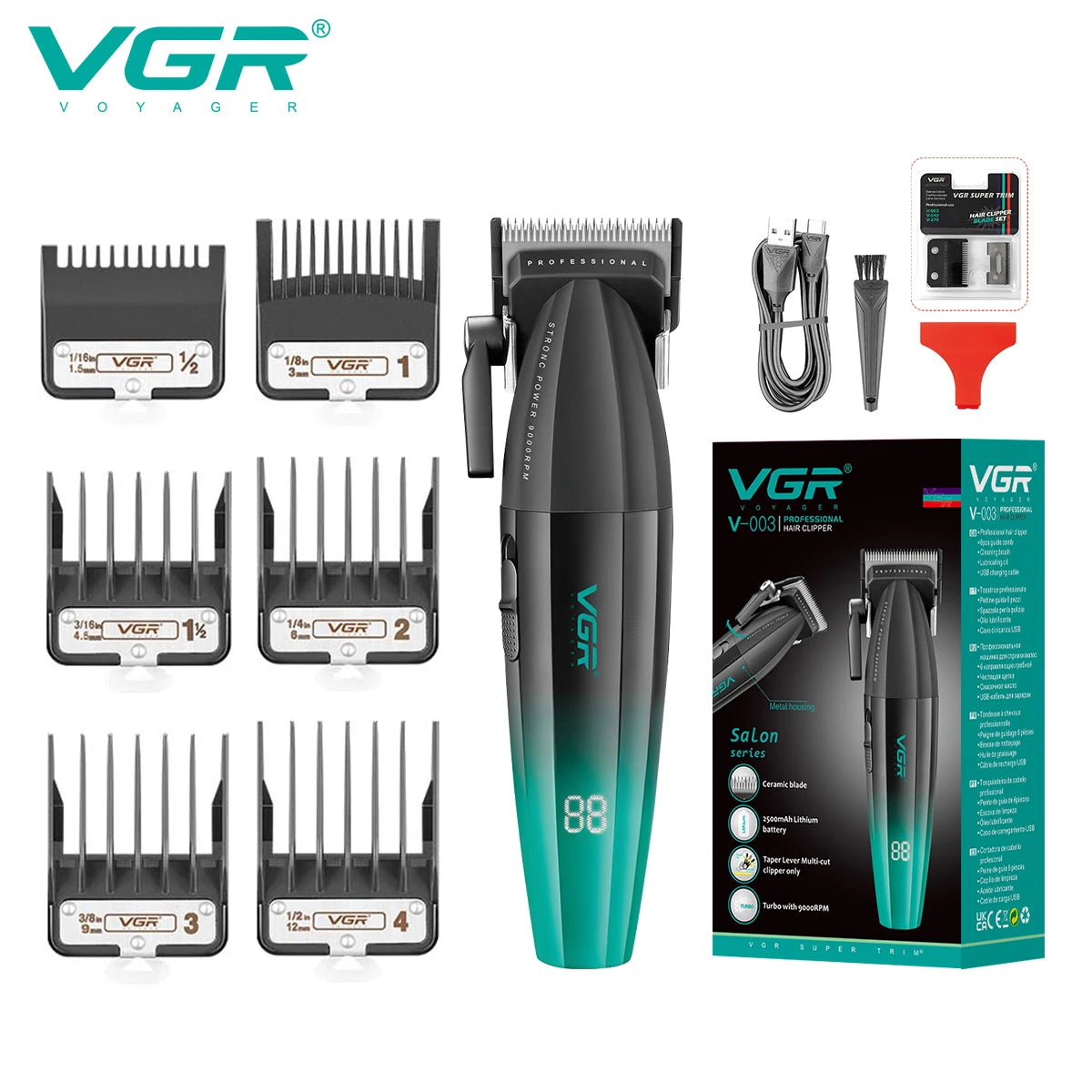 VGR Hair Clipper Professional Hair Trimmer Electric Clippers Cordless Hair Cutting Machine 9000RPM Trimmer Clipper for Men V-003