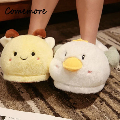 Comemore 2023 White Warm Adult Lady Plush Head Indoor Floor Women Fun Slipper Rabbit Cute New Home Slippers Cartoon Bee Design