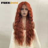 FREEDOM Synthetic Lace Front Wig Long Deep Wavy Ombre Blonde Ginger Lace Wigs For Black Women Heat Resistant Cosplay Wigs