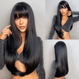 Light Wine Red Synthetic Wigs With Bangs for Women, Long Straight Hair Wig, Natural Cosplay Party, Heat Resistant