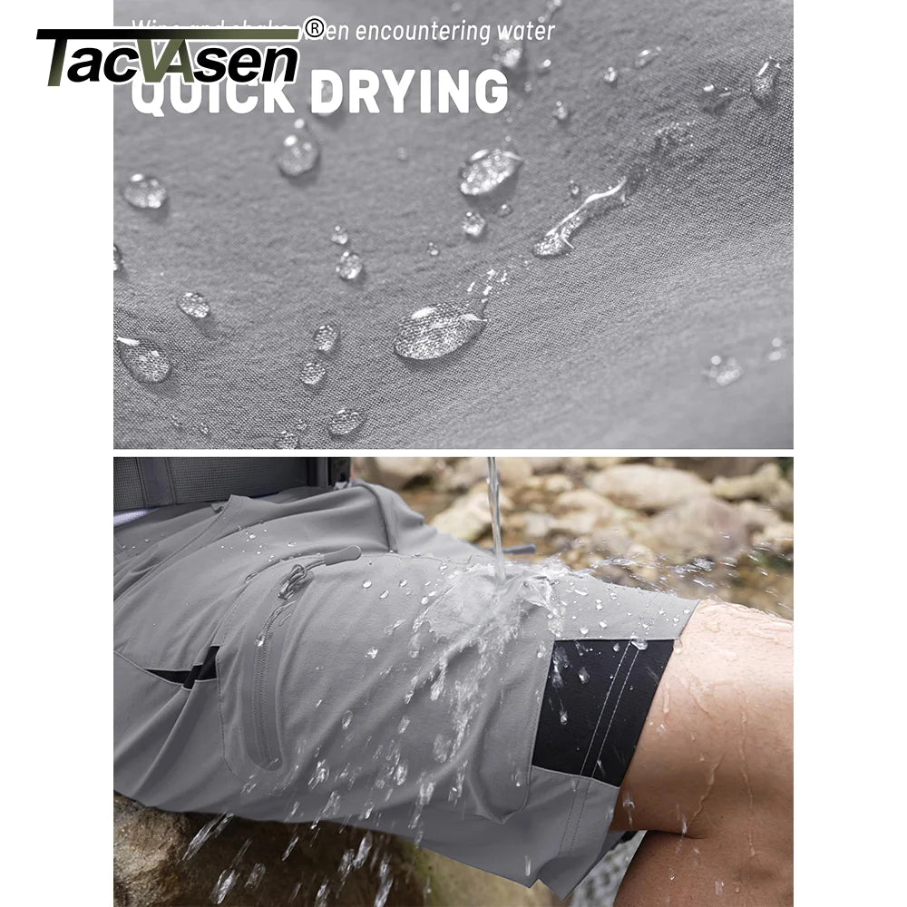 TACVASEN Quick Dry Cargo Shorts Mens Lightweight Work Cargo Shorts Multi Pockets Waterproof Outdoor Hiking Fishing Shorts Male