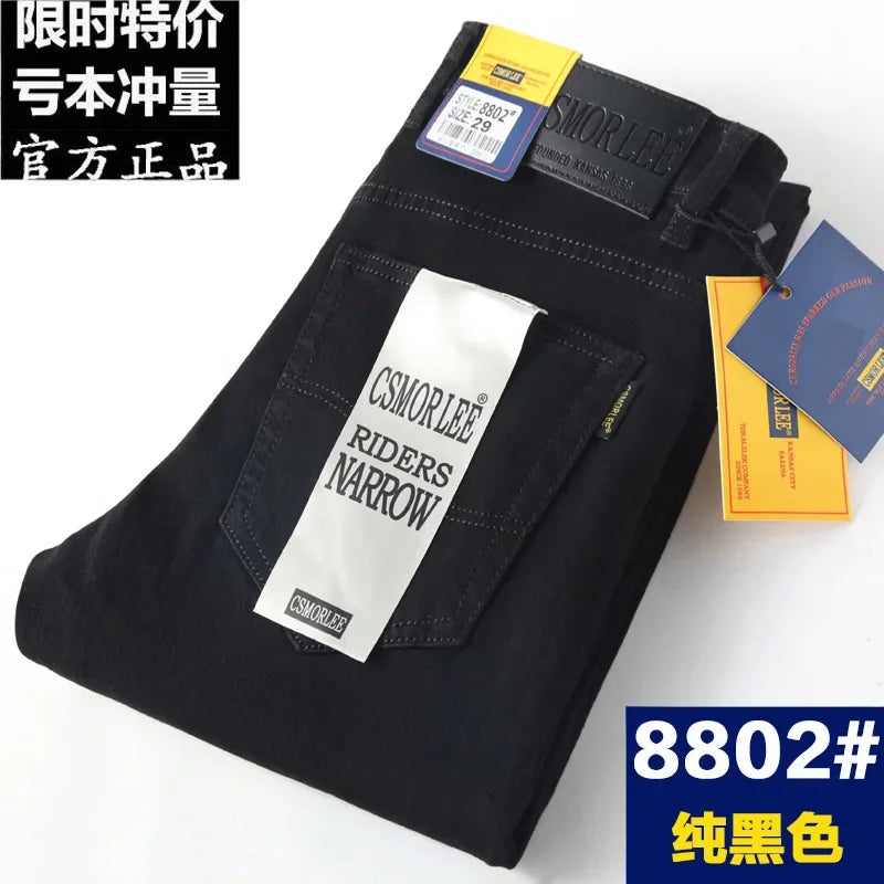 Csmor Lee Men's Jean Autumn Winter Loose-fit Straight-leg Trendy Pants Casual Denim Trousers Men Classic Stretch Jeans Fashion