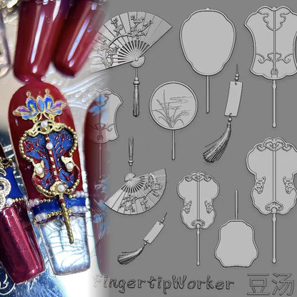 1Pc Chain Ice Flower Fox Spoon Fork Dragon Snake Butterfly 3D Acrylic Mold Nail Art Decorations  DIY Design Silicone Nails Mold