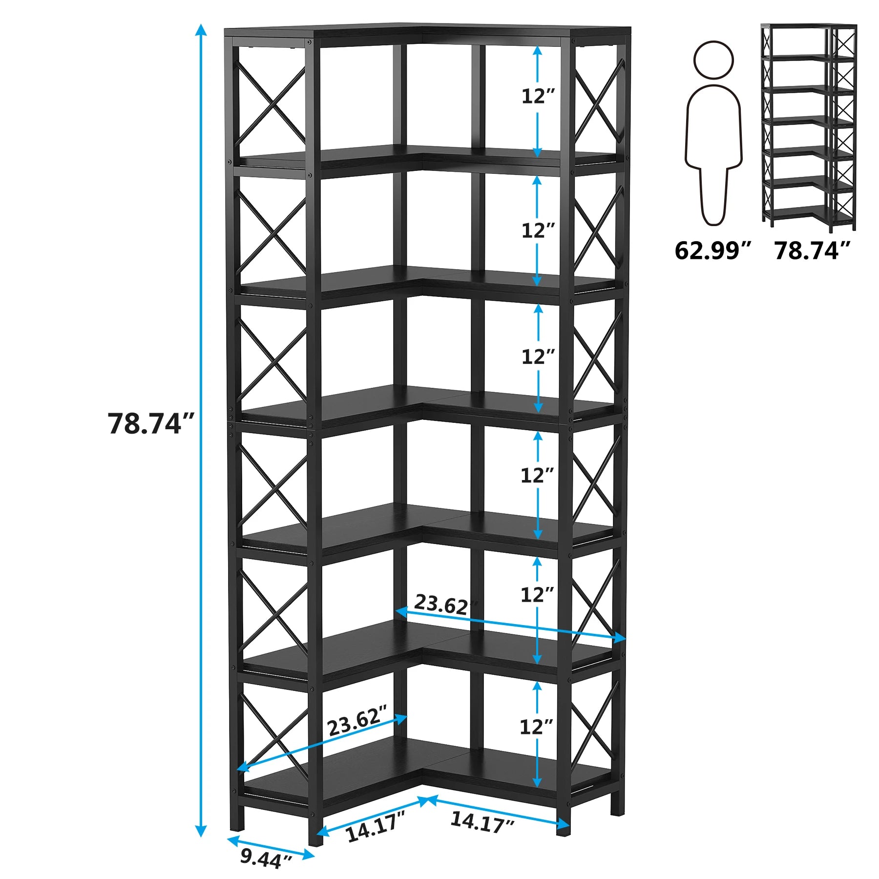Tribesigns 7-Shelf Corner Bookshelf,Large Modern Corner Bookcase, 7-Tier Tall Corner Shelf Storage Display Rack with Metal Frame