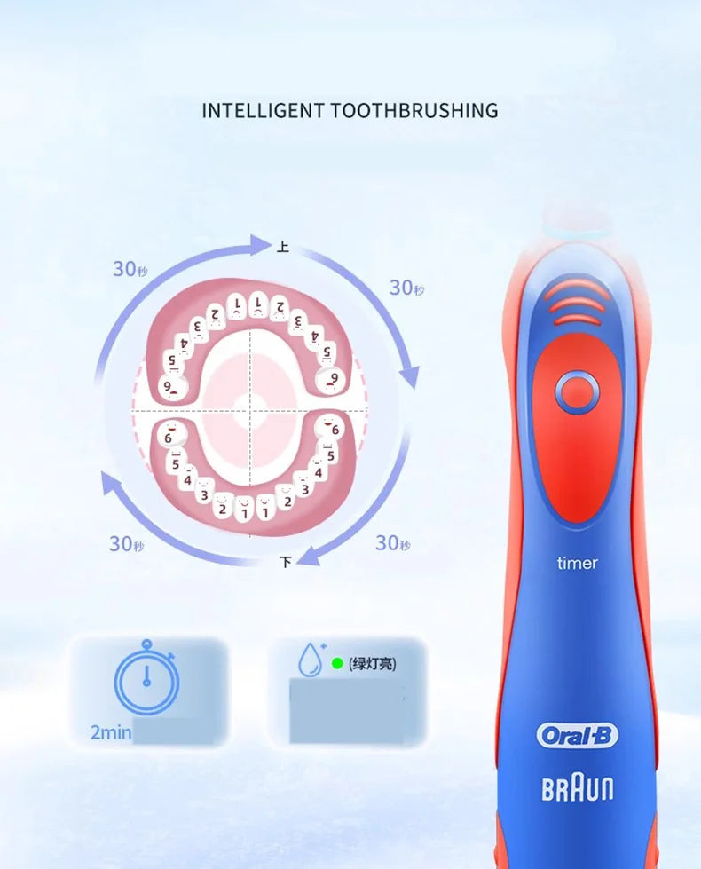 Oral B Electric Toothbrush Soft Bristle Protect Gum for Kid Waterproof Timer Teeth Brush with Extra Supplement Brush Head Refill