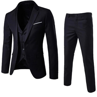 3pcs Suit Men Slim Formal Suit Solid Color Blazer Vest Pants Set 3 Piece Mens Suit Business Suit costume homme костюм мужской