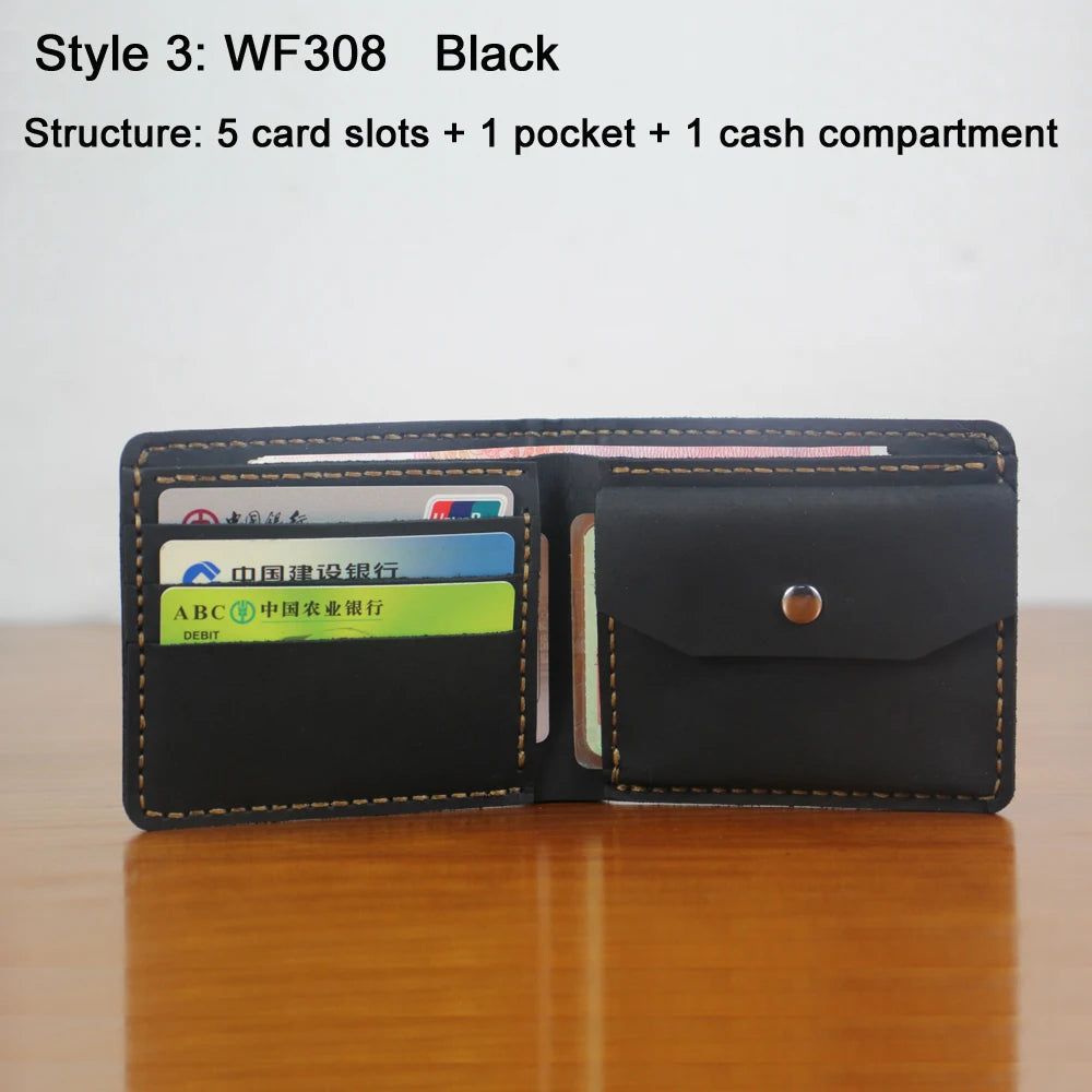Luxury Handmade Genuine Leather Men Wallet Bifold Purse Male Wallets Short Money Clip Vintage Leather Money Bag with zip pocket