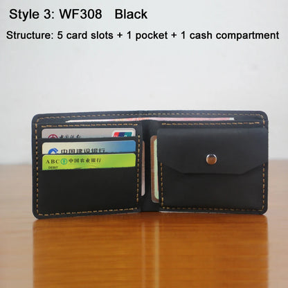 Luxury Handmade Genuine Leather Men Wallet Bifold Purse Male Wallets Short Money Clip Vintage Leather Money Bag with zip pocket