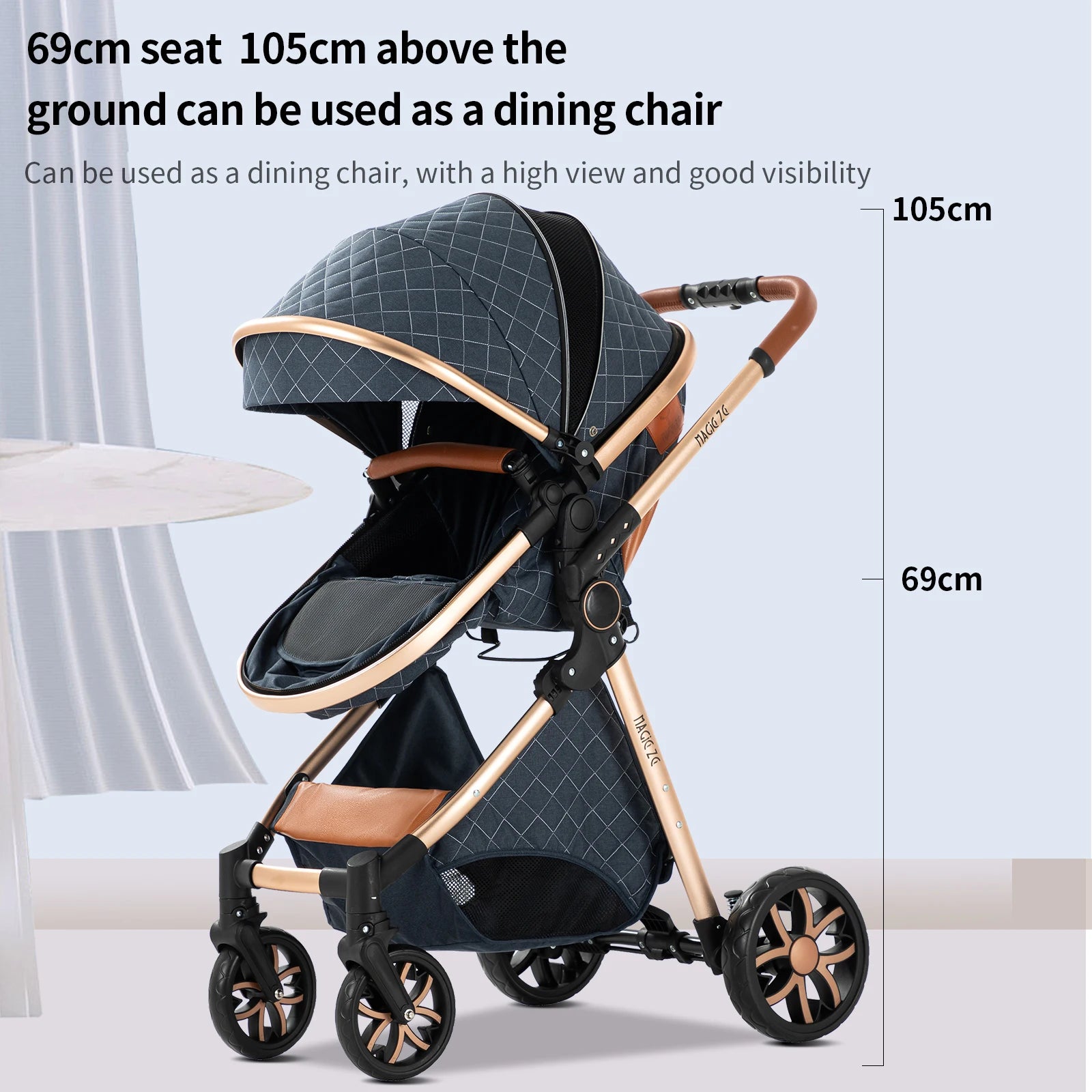 Cochecito de bebé ligero 3 en 1, sistema de viaje de lujo con asiento ajustable, capota y mosquitera para recién nacidos.