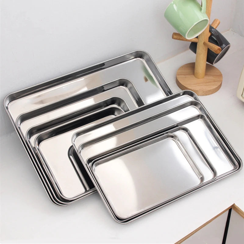 Rectangle Steamed Sausage Noodles Storage Trays Stainless Steel Fruit Dish Restaurant Hotel Kitchen Pastry Food Baking Plates