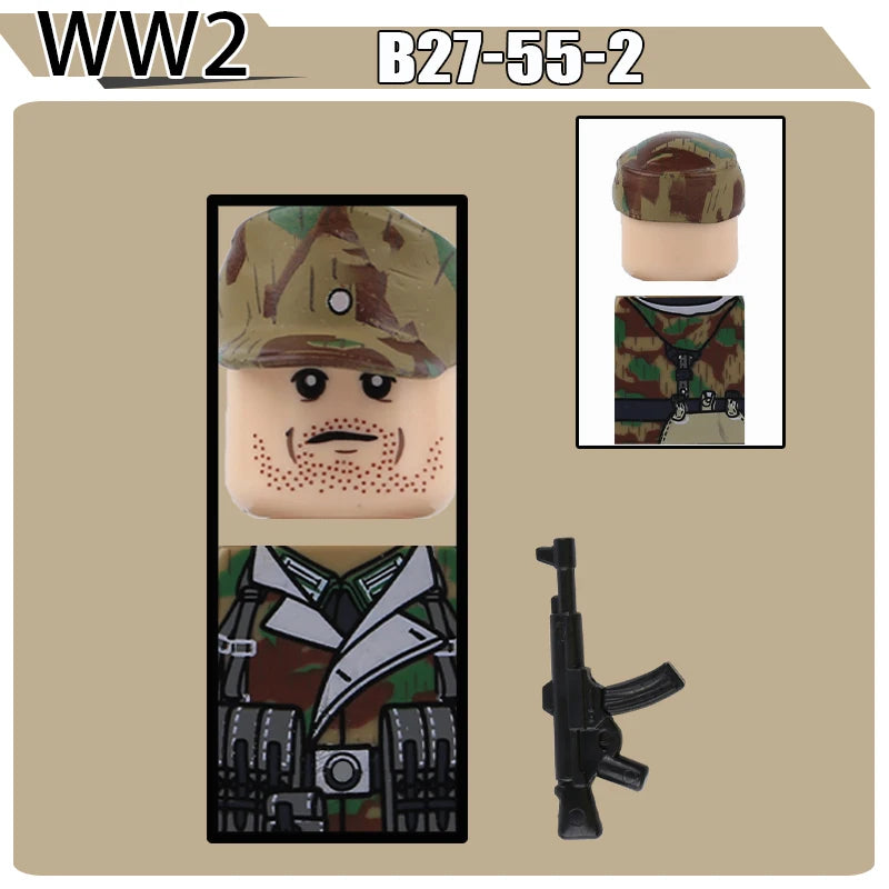 WW2 Military Soldier Figures Building Blocks Soviet British Army German Camouflage Warrior Infantry Accessories Bricks Toys Gift