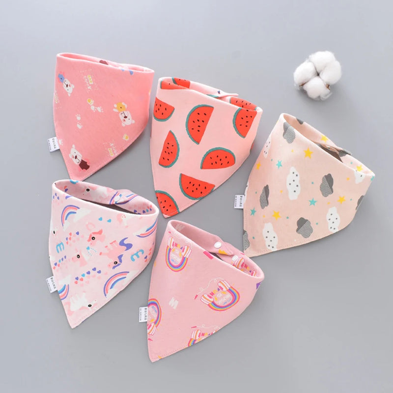 5pcs Baby Bibs Waterproof Pure Cotton Bilayer Saliva Towel Triangle Scarf Newborn Boys Girls Absorbent Cloth Bib Saliva Scarf