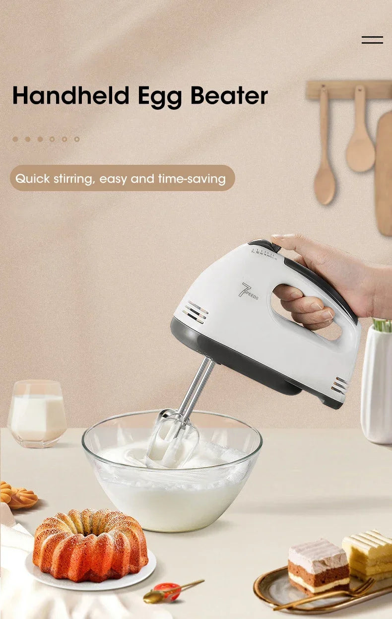 Household Electric Mixer Handheld Kitchen Food Mixer Multifunctional Adjustable 7-speed Egg Cream Dough Bread Mixer Grinder