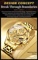 OLEVS Men's Watches Top Brand Luxury Original Waterproof Quartz Watch for Man Gold Skeleton Style 24 Hour Day Night New