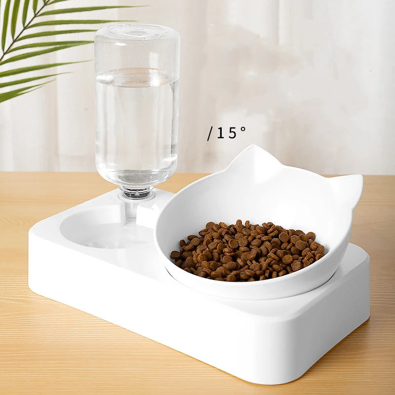 Pet Feeder 2-in-1 Pet Feeding Bowl Dog Cat Automatic Water Dispenser with Removable Stainless Steel Bowls Pet Supplies