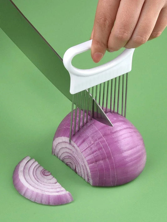 Effortlessly Slice Onions with this 1pc Colorful Onion Slicer Kitchen Stainless Steel Potato Chip Onion Holder