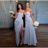 Sexy Solid Pleated Strapless Dress Lady Chic Off-shoulder Backless High Waist Split Dresses Women 2026 New Evening Party Gown
