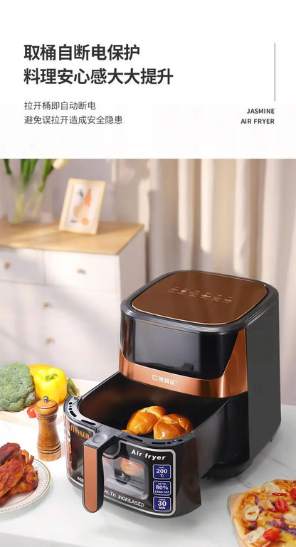 10.5L large capacity air fryer with visible window, stainless steel shell, intelligent touch version, household oil fryer 220V