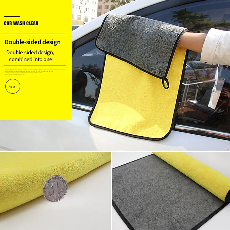 Seametal toalha de lavagem de carro de microfibra 400gsm dupla face coral veludo toalhas limpas alta absorção de água pano de secagem de lavagem de carro