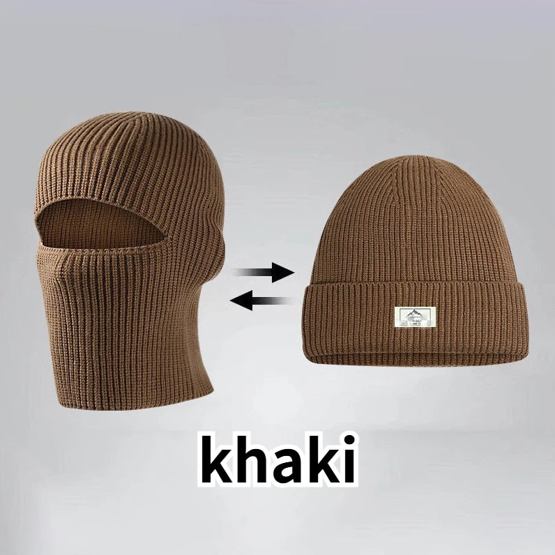 Winter 2 in1 Mask Beanies Hats Warm Knitted Balaclava Hats Windproof Solid Full Face Ski Bonnet Tactical Cycling Earmuffs Cap