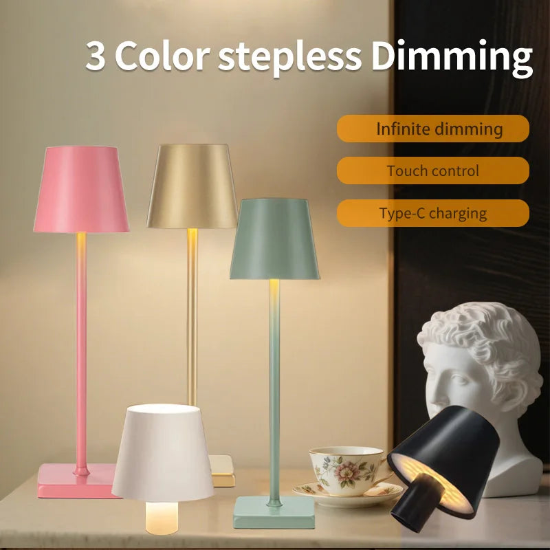 Table Lamp LED Touch Sensor Desktop Night Light Rechargeable Wireless Reading Lamp For Hotel Bar Restaurant Bedroom Decor Light