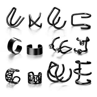 Silver Color Leaves Clip Earrings for Women Men Creative Simple C Ear Cuff Non-Piercing Ear Ear Clip Set Trend Jewelry Gift