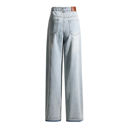 BKQU Straight Baggy Jeans Women High Waist Wide Leg Rhinestones Denim Long Pants 2023 Fashion Streetwear Diamonds Shinny Trouser
