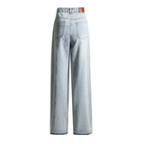 BKQU - Pantalones vaqueros rectos y holgados para mujer, cintura alta, pierna ancha, con diamantes de imitación, largos, moda urbana 2021, pantalones brillantes con diamantes