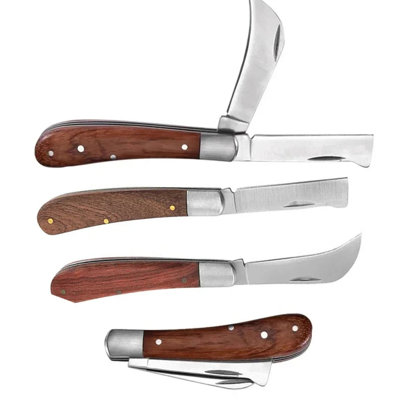 Cuchillo de injerto de jardín, cuchillo de podar de acero inoxidable con mango de madera, cinta para injertar, herramientas para árboles frutales, herramienta de injerto de jardinería