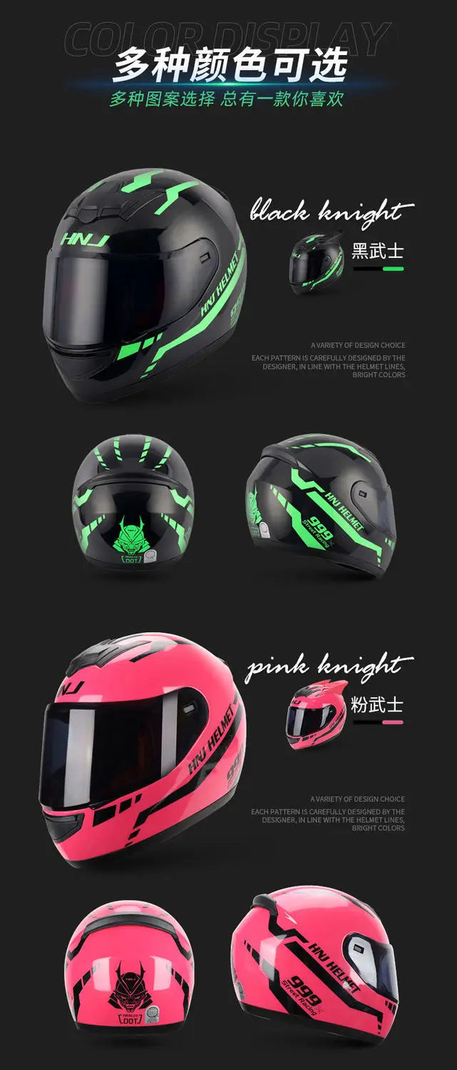 HNJ Men Motorcycle Helmet Women Full Face Helmet Riding Personality Horn Pink Helmet DOT Certification Motorcycle Helmet