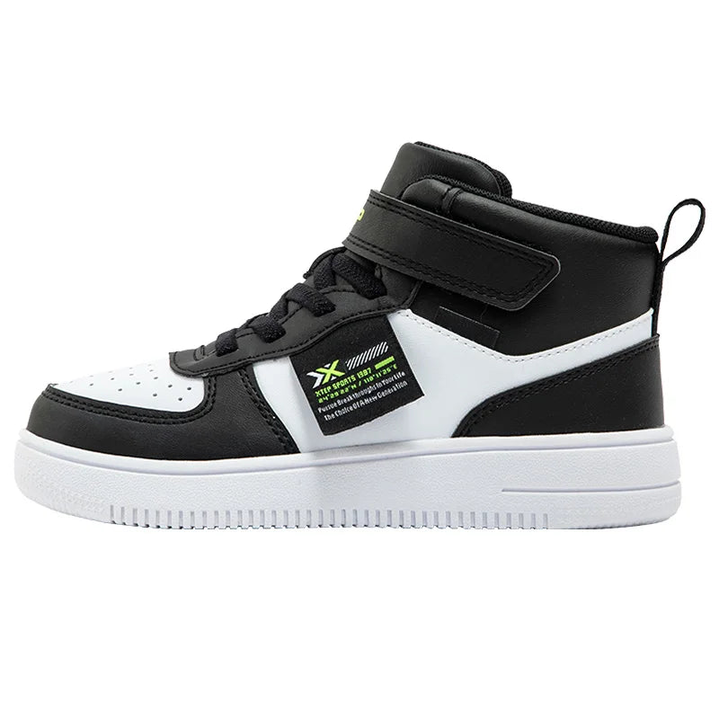 Xtep Kid's Skateboarding Shoes 2025 Spring Unisex Leather Fashion Casual Running Comfortable High-top Sneakers 676316319305