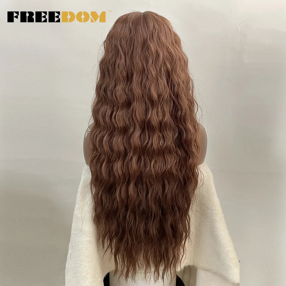 FREEDOM Synthetic Lace Front Wig Long Deep Wavy Ombre Blonde Ginger Lace Wigs For Black Women Heat Resistant Cosplay Wigs