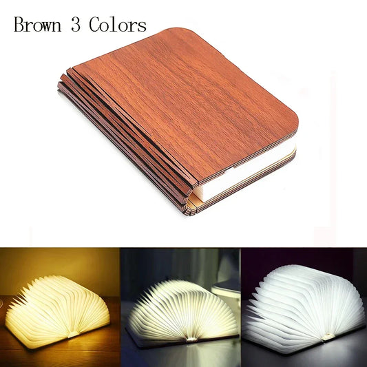 3D Folding Creative LED Night Light RGB Color USB Rechargeable Wooden Book Light Decor Bedroom Desk Table Lamp for Kid Birthday Gift