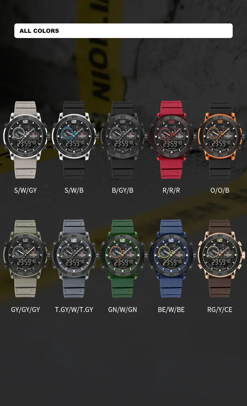 NAVIFORCE NF6104  Men's Lightweight Sports Wrist Watch Dual Display Time Night Light Watches Boy's Quartz  Stopwatch