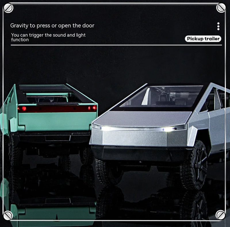 1:32 Toy Trucks for Boys Cybertruck Model Silver Pickup Truck Diecast Metal Toy Cars with Sound and Light for Kids Age 3 Year