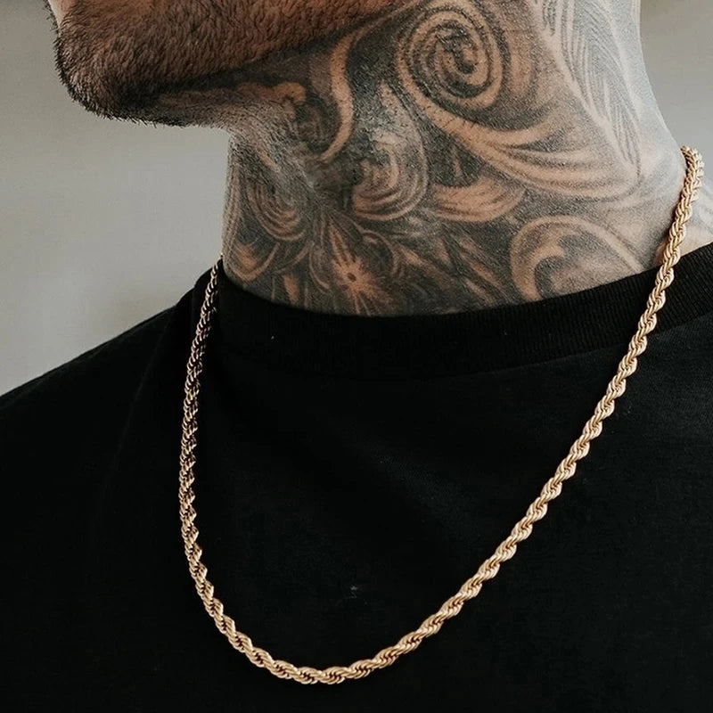 Collar HIYEE de cadena clásica de cuerda para hombre, ancho de 2/3/4/5 mm, cadena cubana tipo fígaro de acero inoxidable, joyería para hombre y mujer.