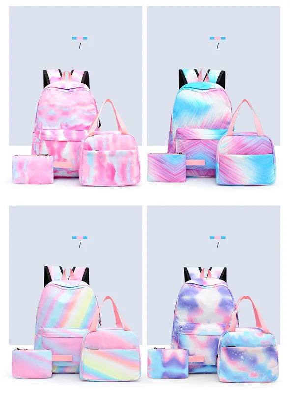 3pcs Disney Lilo Stitch Colorful Backpack with Lunch Bag for Women Student Teenagers Rucksack Casual School Bags Sets