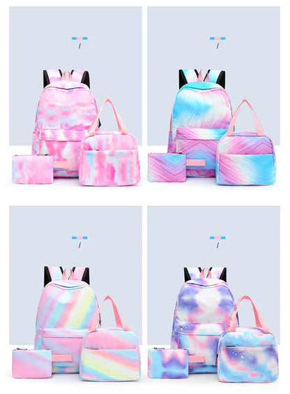 3pcs Disney Lilo Stitch Colorful Backpack with Lunch Bag for Women Student Teenagers Rucksack Casual School Bags Sets