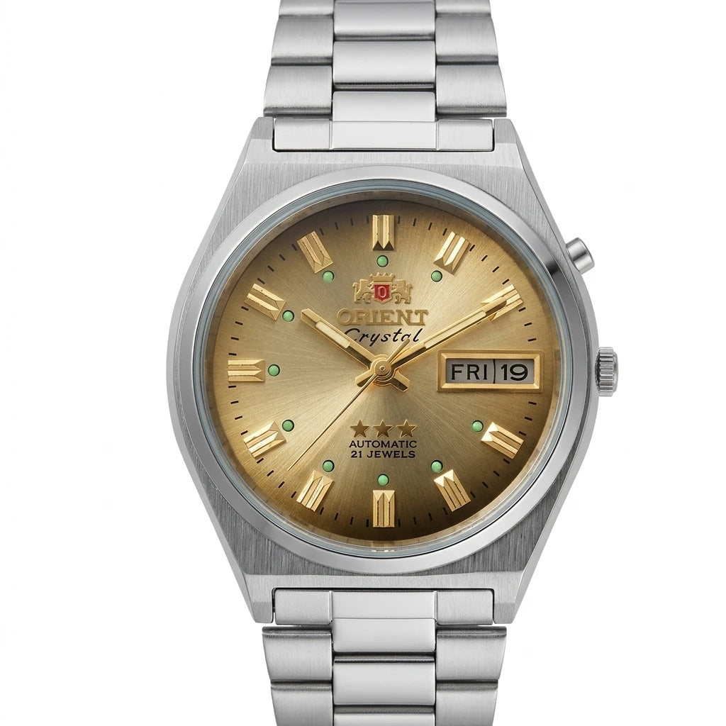 Relógio masculino automático vintage 36mm mostrador champagne em aço inox