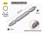 Stanley-Long Precision Screwdriver Bits, Shockproof, Phillips, Slotted, PH2, Drill Bits, 1/4 bit, HRC60, ± 2 S2, 110mm, 65mm