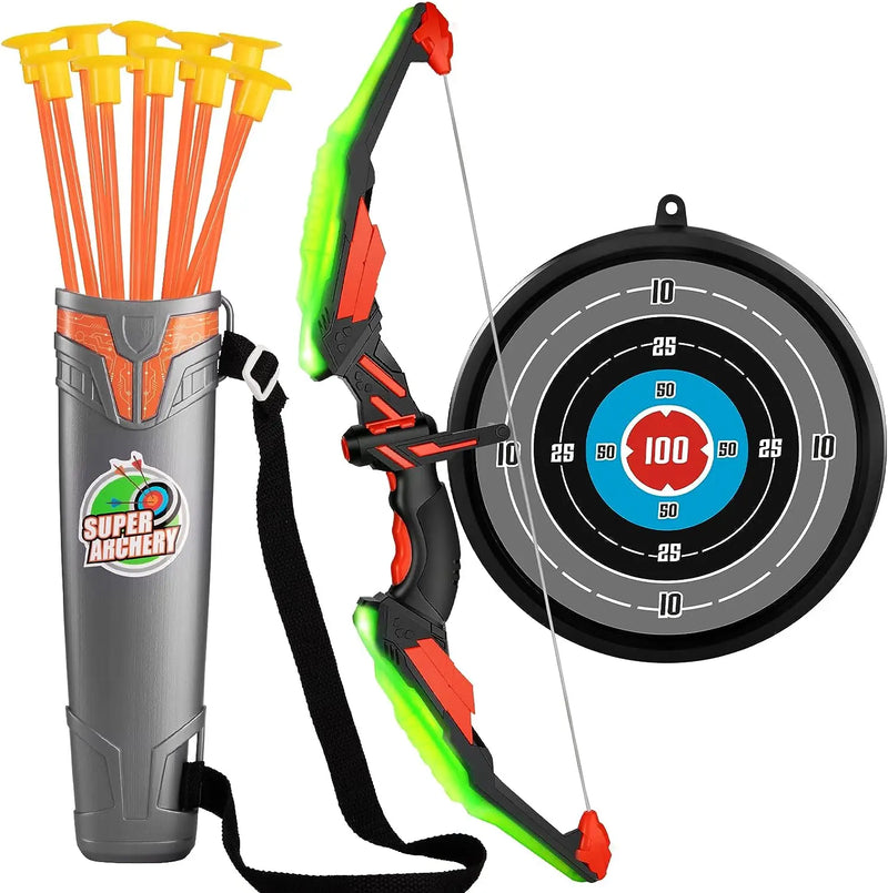 LED Light Up Bow and Arrow Set for Kids, Archery Toys, Ages 4-8-12, with 10 Suction Cup Arrows, Target and Quiver, Boys 